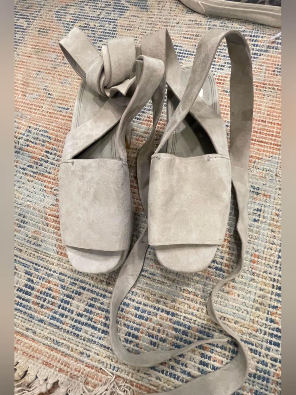 MERCEDES CASTILLO Light Gray Suede Wrap Sandals